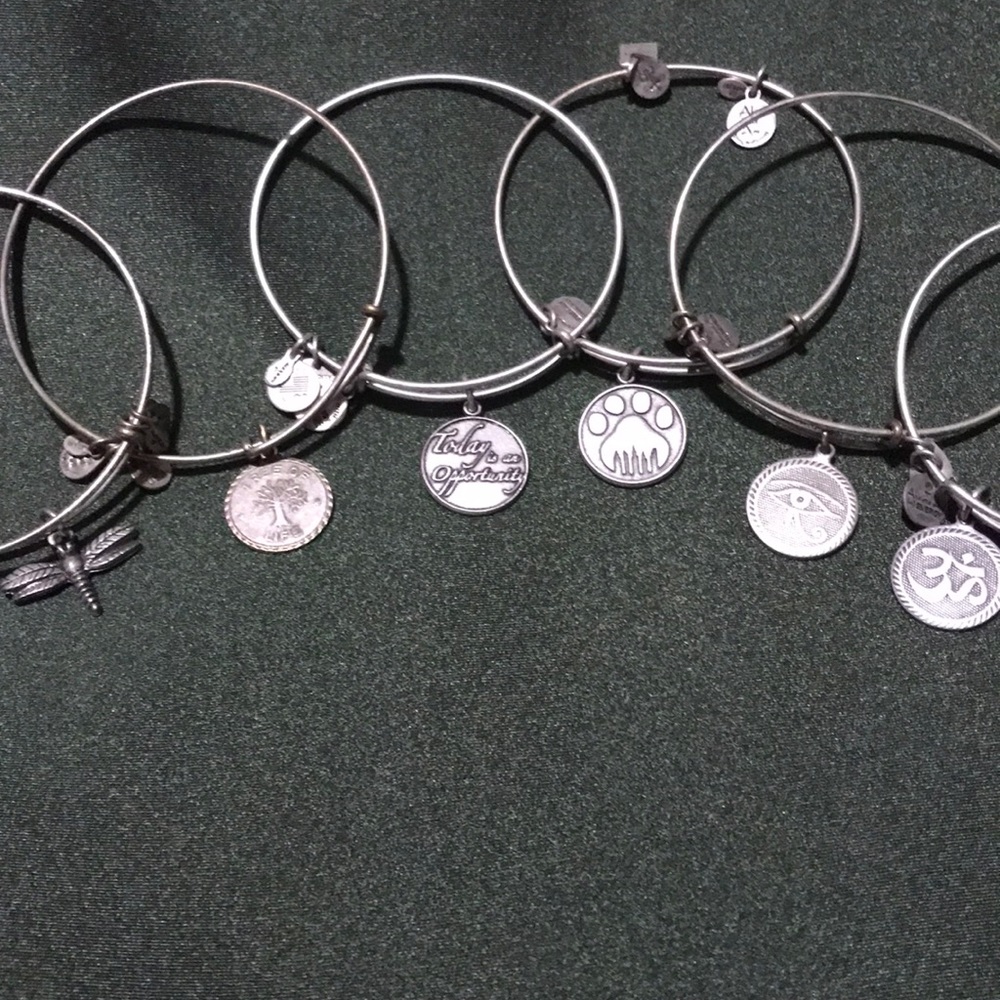 Six Silver Alex and Ani Bracelets